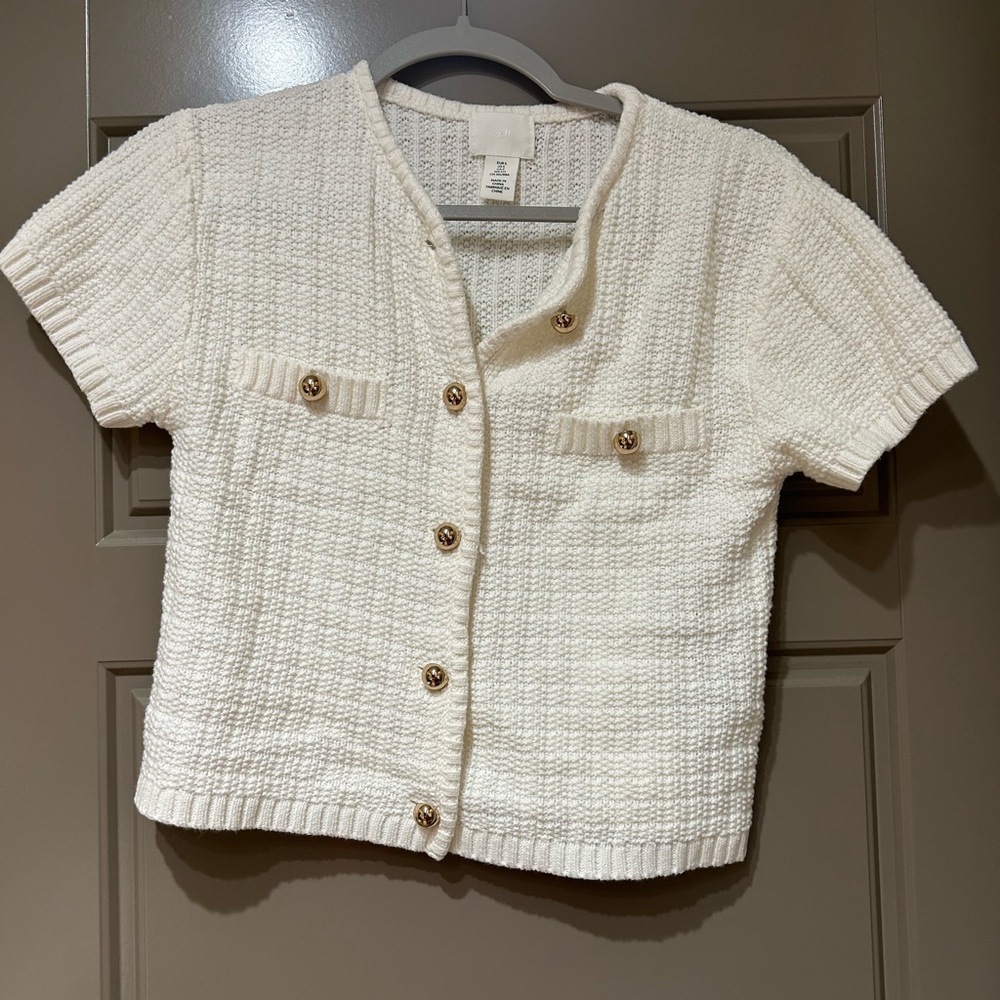 H&M Cream Textured Button-Down Sweater Cardigan